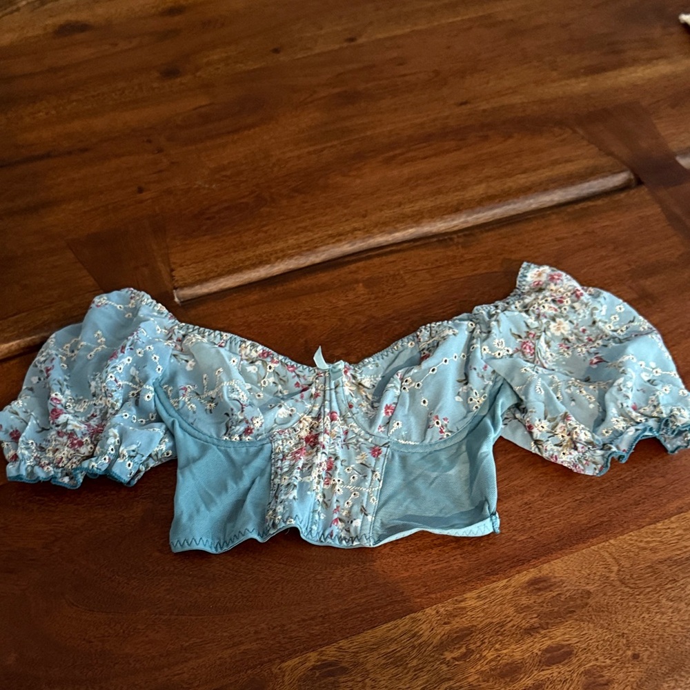 Floral Blue Off-Shoulder Women's Top